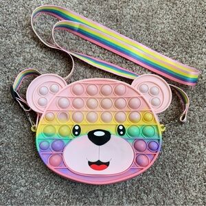 Girls Rainbow Bear Pop-It Fidget Shoulder Crossbody Purse With Zipper